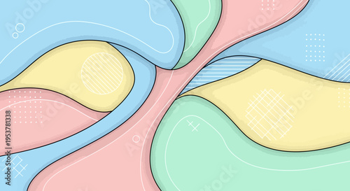 Abstract layered pastel art with outlines and minimalist decorative shapes design