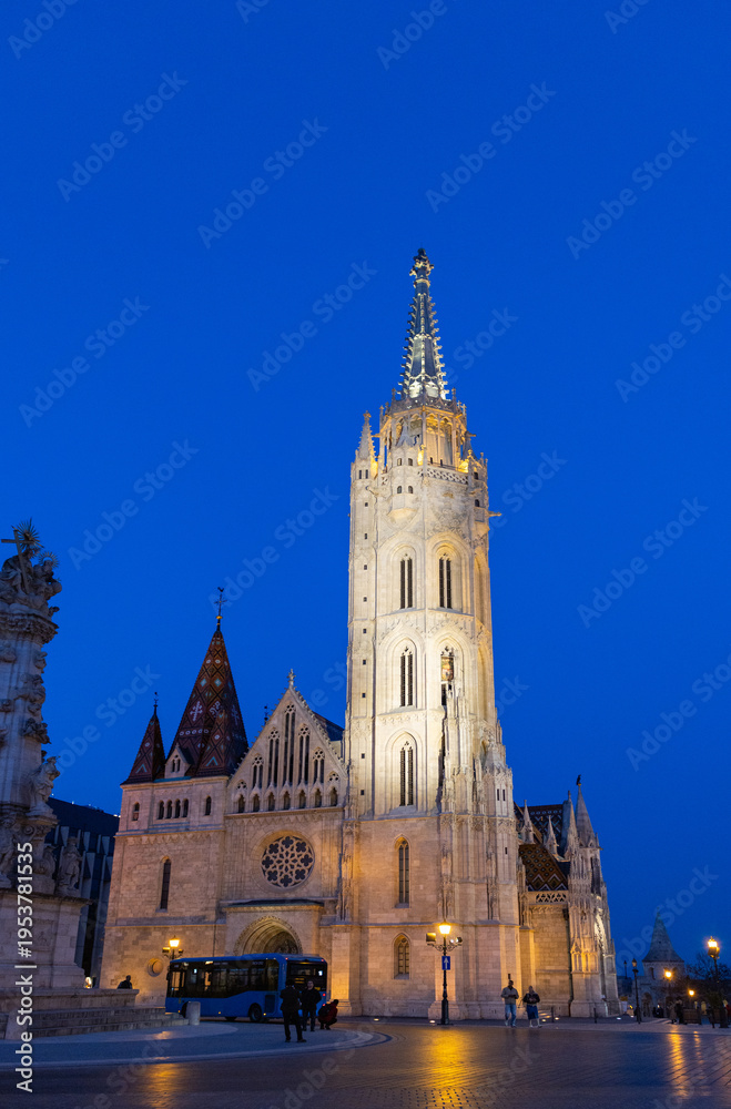 Naklejka premium the Matthias Church in Budapest at blue hour Hungary Europe