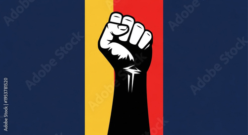 Raised fist symbol of resistance and solidarity against injustice.