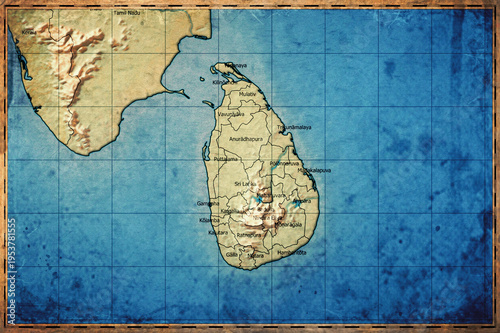 Canvas Print Vintage Map Of Sri Lanka With Provinces On Retro Paper Background
