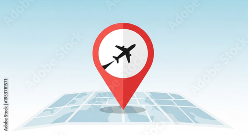 Airplane Location Pin on Map - Travel and Navigation Concept.