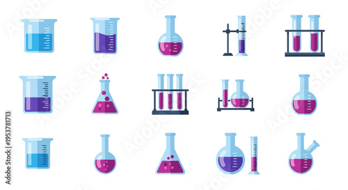 Illustrated laboratory glassware collection for scientific and educational designs.