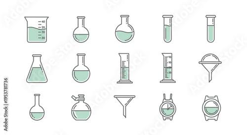 Illustrated scientific equipment icons for lab analysis and experimental research