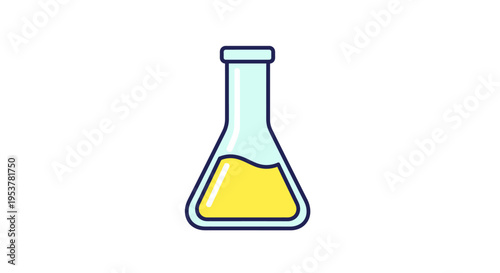 Illustrated scientific flask containing yellow liquid, isolated on a white background