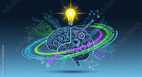 Brainstorming - A Brain with Gears and a Lightbulb Symbolizing Ideas and Innovation.