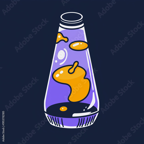 Colorful Retro Lava Lamp with Orange Wax Blobs in Purple Liquid
