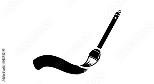 Paintbrush Creates Black Stroke on White Surface Artwork