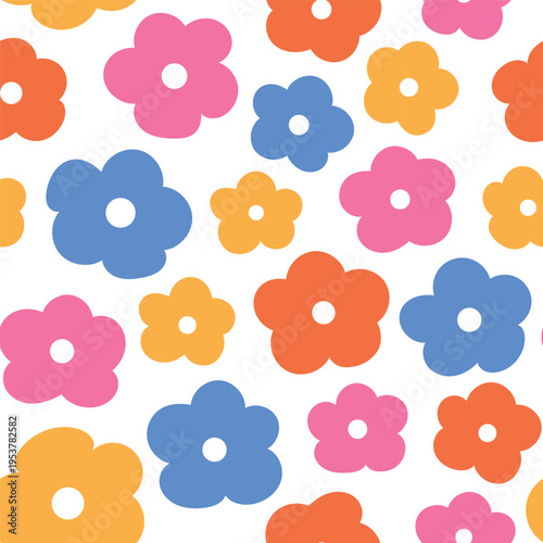Hand draw colorful flower background, Cute floral seamless pattern, Summer colorful spring flower print illustration