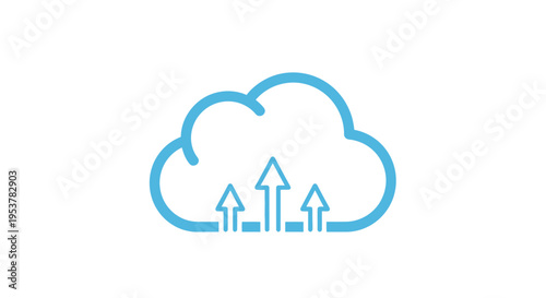 Cloud data transfer depiction with upward arrows indicating upload process visualization