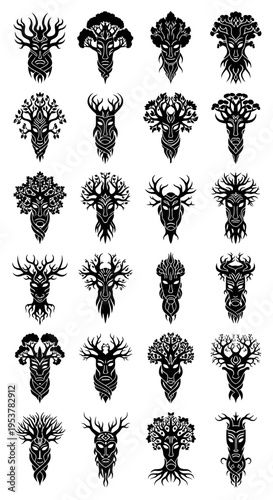 Collection of various coral reef silhouettes.