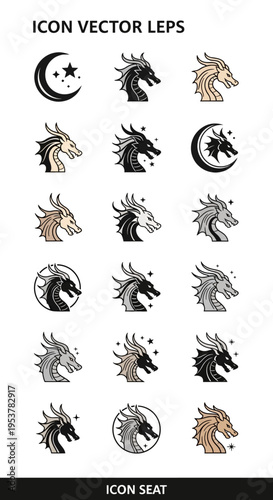Collection of various dragon head icons.