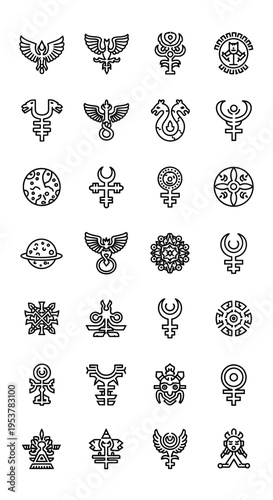 Collection of various symbolic icons.
