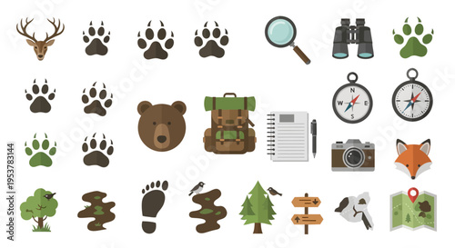 Collection of wilderness exploration icons.