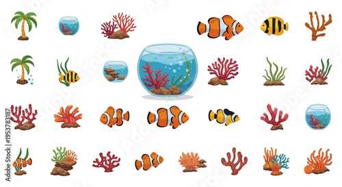 Colorful Fish and Coral Reef Creatures.