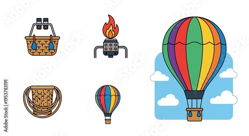 Colorful hot air balloon flying high.