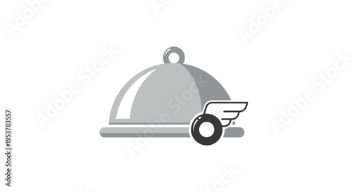 Conceptual imagery of rapid food delivery with a cloche and stylized wing element