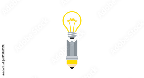 Creative concept combining an illuminated lightbulb and a sharpened pencil design