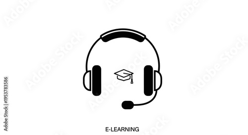 Conceptual representation of online education via headphones and graduation cap icon