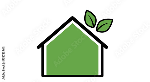 Eco-friendly house symbol: Green home illustration with leaves, representing sustainability
