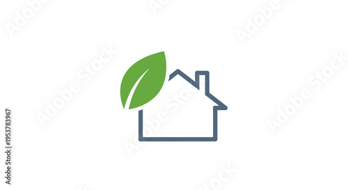 Eco-friendly house icon featuring a green leaf and building outline, perfect for sustainability