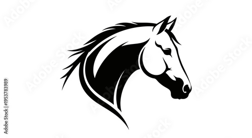 Elegant Black and White Horse Head Illustration Depicting Grace and Strength