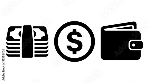 Money, Coin, and Wallet Icons for Financial Services