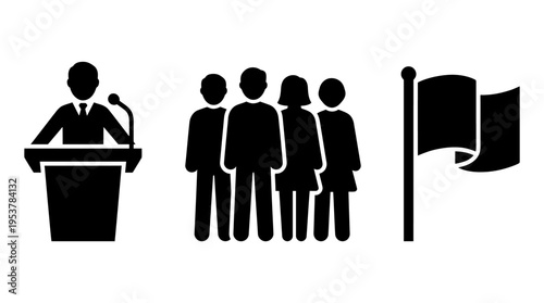 Political Symbols Podium, People, and Flag