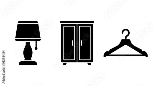 Set of furniture and clothing hanger icons