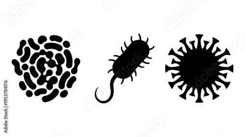Microorganism icons bacteria and virus silhouettes