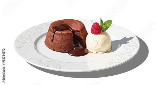 Decadent dessert arrangement featuring chocolate lava cake and vanilla ice cream on a plate