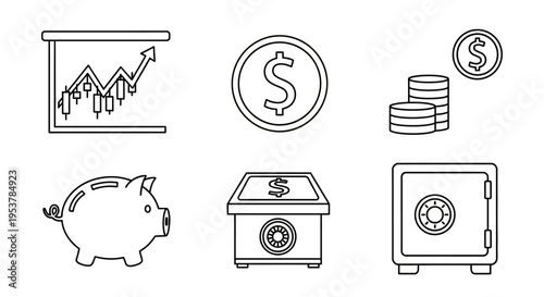 Saving money and financial security icons.