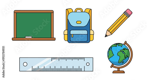 School objects on white background.