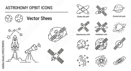 Astronomy Orbit Icons Vector Illustration Set.