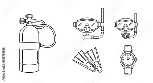 Scuba diving equipment set illustration.
