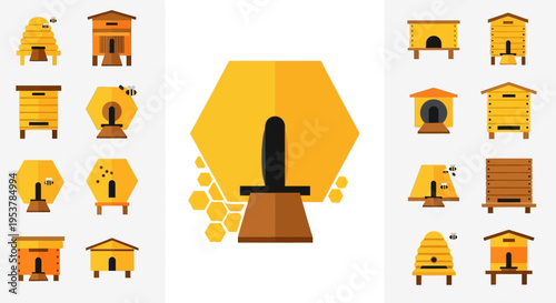 Beehive icons on a white background.
