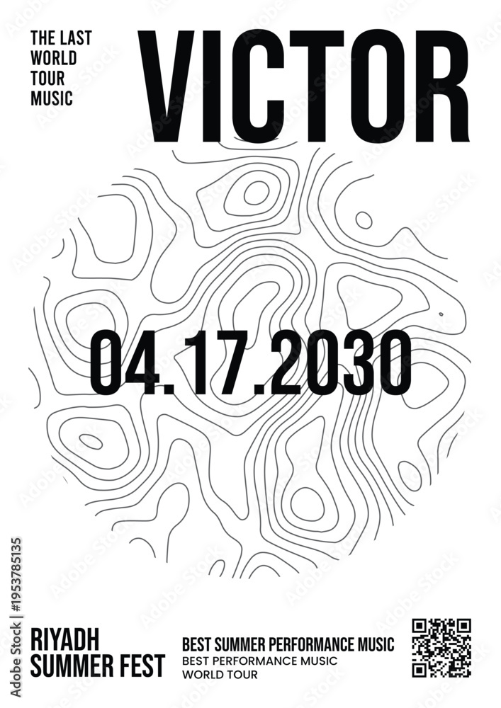 Fototapeta premium Black White Map Fest Music Poster 16
