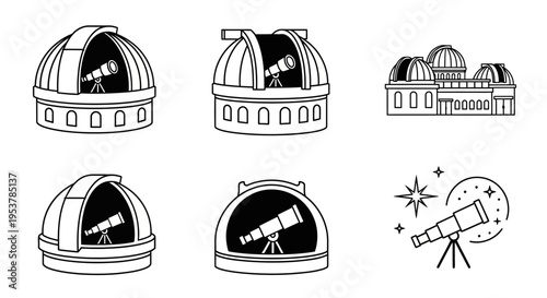 Telescopes in observatory domes illustration.