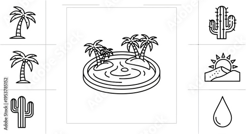 Black and white palm trees oasis.