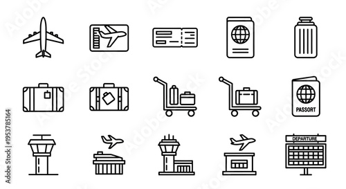 Travel icons and transportation symbols.