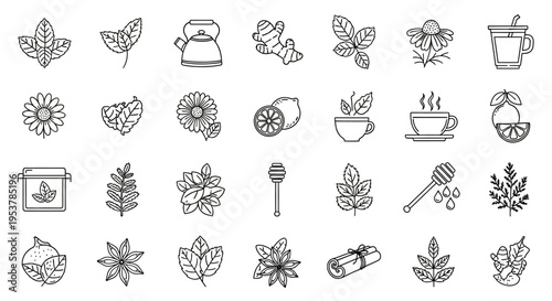 Black and white tea and honey icons.