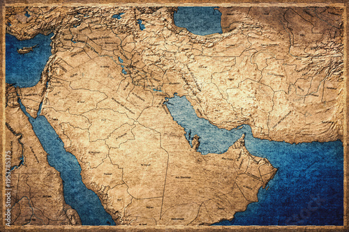 Vintage Map Of Persian Gulf On Retro Paper Background