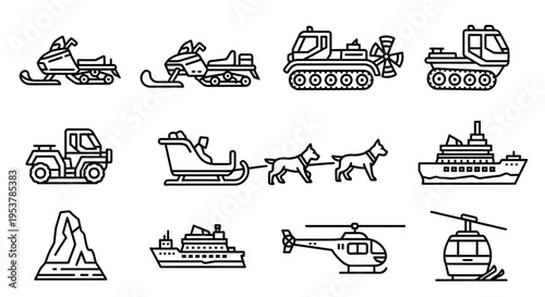 Vehicles icons transport machines collection.