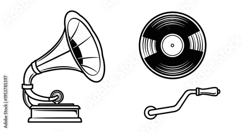 Vintage gramophone and vinyl records.
