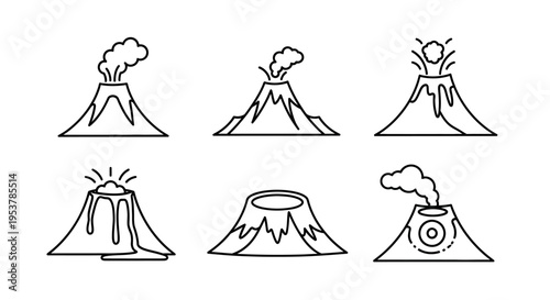 Volcanoes in various eruption stages.