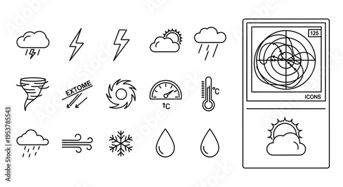 Weather forecast icons and symbols.