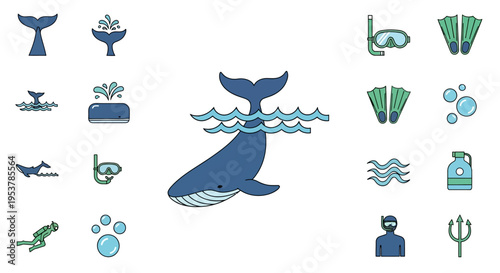 Whale jumping out of water surface.