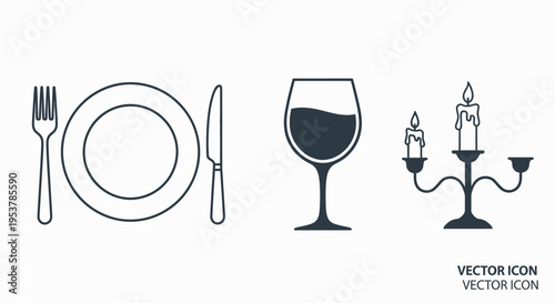 Wine glass and dining utensils icon.