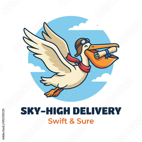 This dynamic logo features a pelican in flight, delivering messages, suggesting speed and reliability, perfect for courier and delivery services.