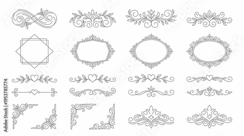 A collection of elegant and ornate vintage-style frames and design elements in black and white