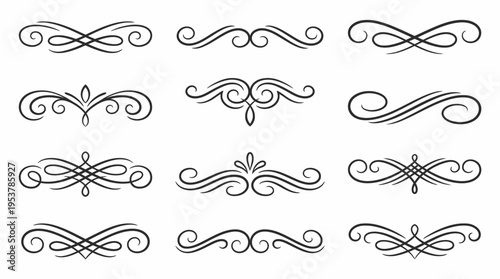 Elegant collection of decorative ornamental elements, offering a touch of classic design and artistic detail. Suitable for adding a sophisticated touch to various design projects. 